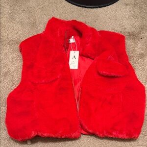 Women's Vibrant Red Faux Fur Vest